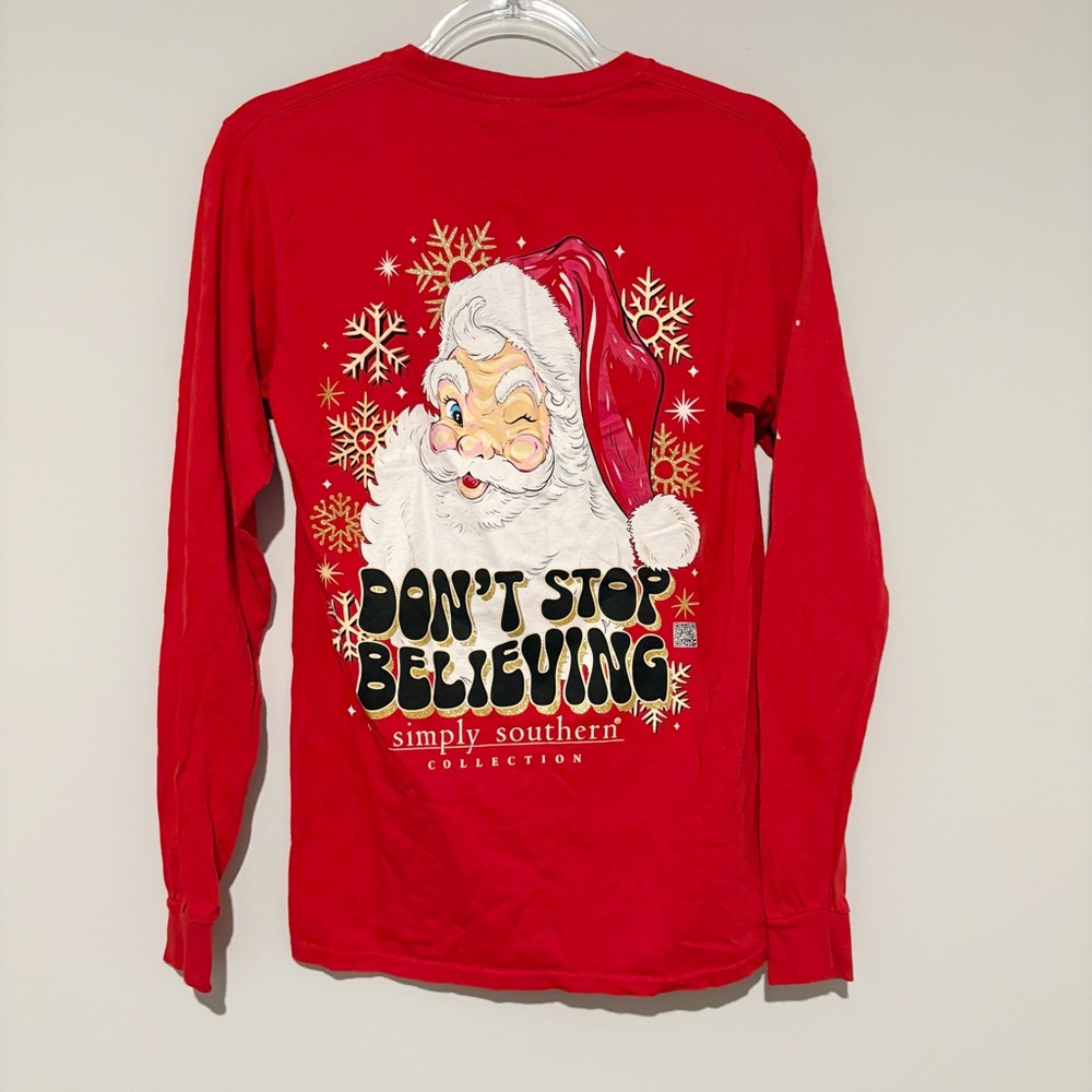 Simply Southern Don't Stop Believing Women's Long Sleeve T-Shirt red small